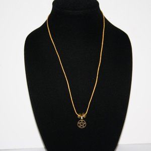 🔮 Yellow Cord Crystal & Brass Pentagram Necklace · 23”